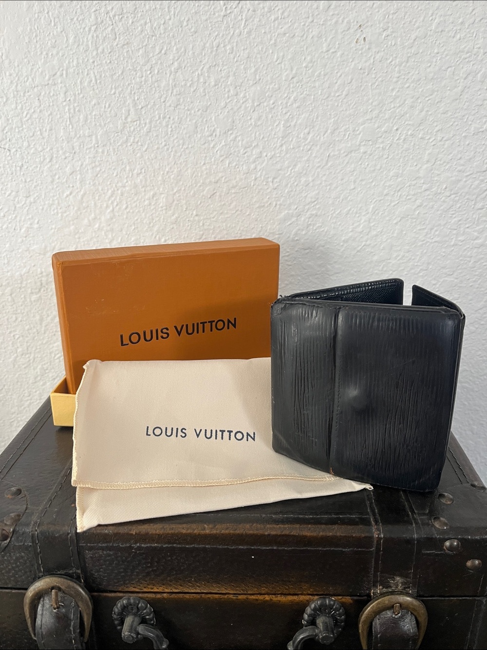 Louis Vuitton Black Epi Leather Snap Wallet with Gold Hardware